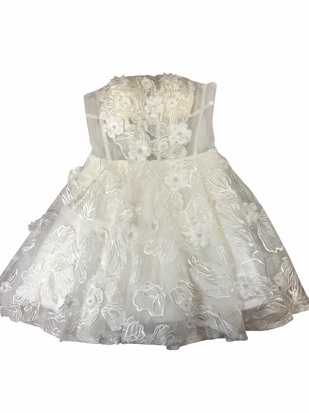 Strapless White Floral Lace Party Dress - Picture 1 of 8